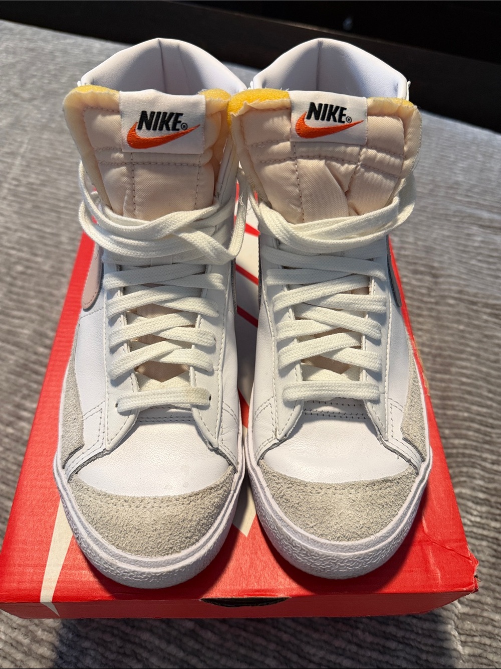 Nike Kids White and Cream High-Top Sneakers with Orange Logo